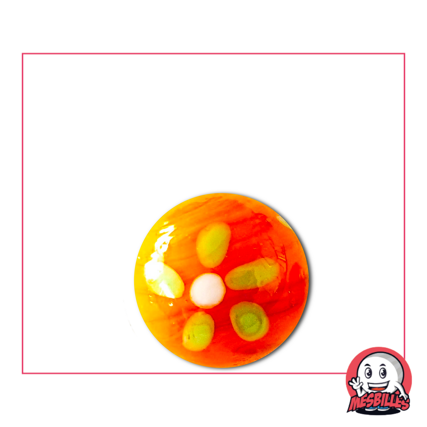La Bille Pâquerette Orange 16 mm est une bille d'art, de fabrication artisanale.