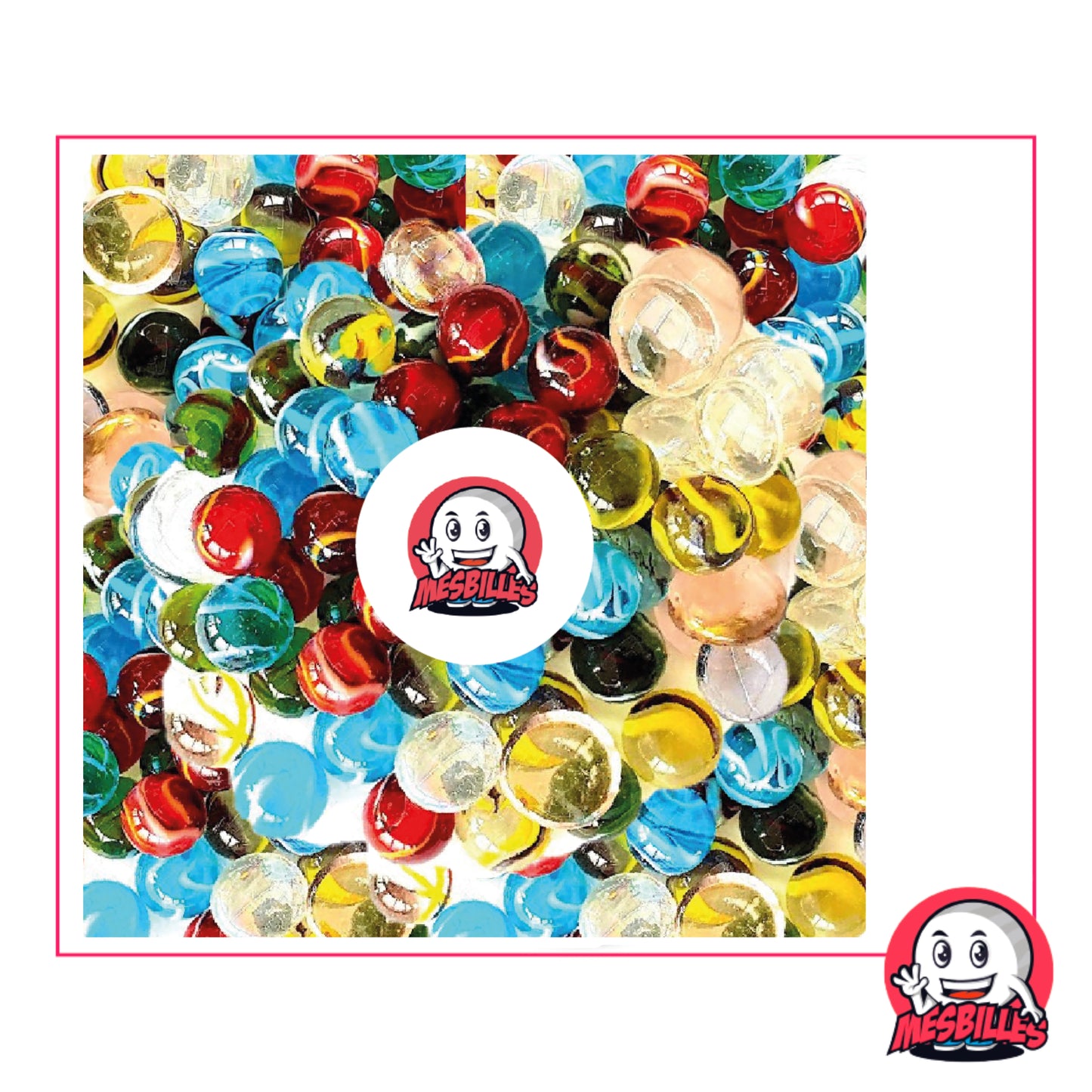 Sac de 55 Billes Transparence, mélange de Billes Rondes et Plates , en verre Translucide Strié de Couleur.