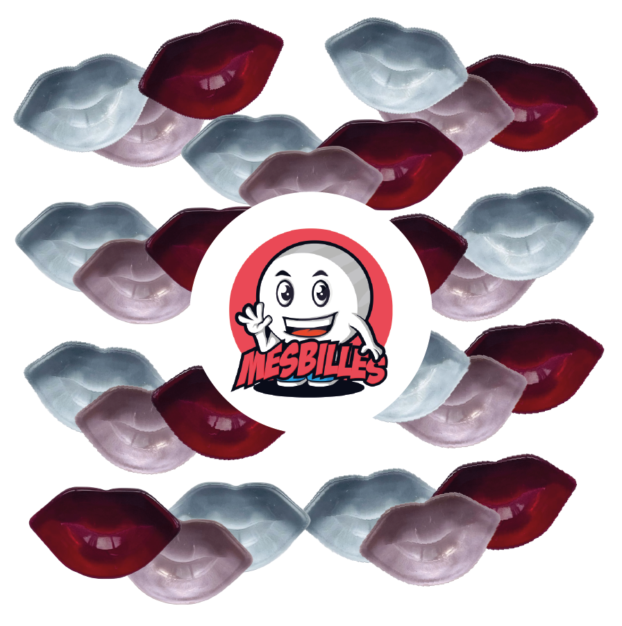 Image de la Mascotte MesBilles entourée de billes Extra-plate Kiss Rouge, le feu des billes Formes chez MesBilles