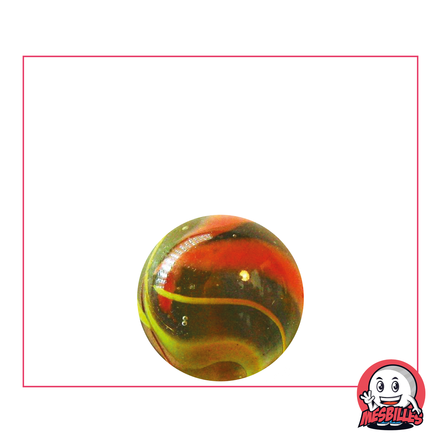 1 Bille Condor de 16 mm, bille ronde en verre translucide, avec des traces orange en surface