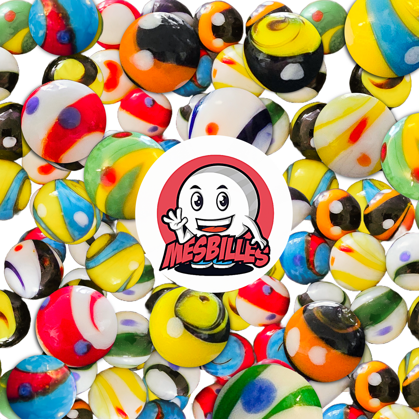 Bille KimPlay Big-Bang Jaune et Noir 25 mm et Mascotte MesBilles