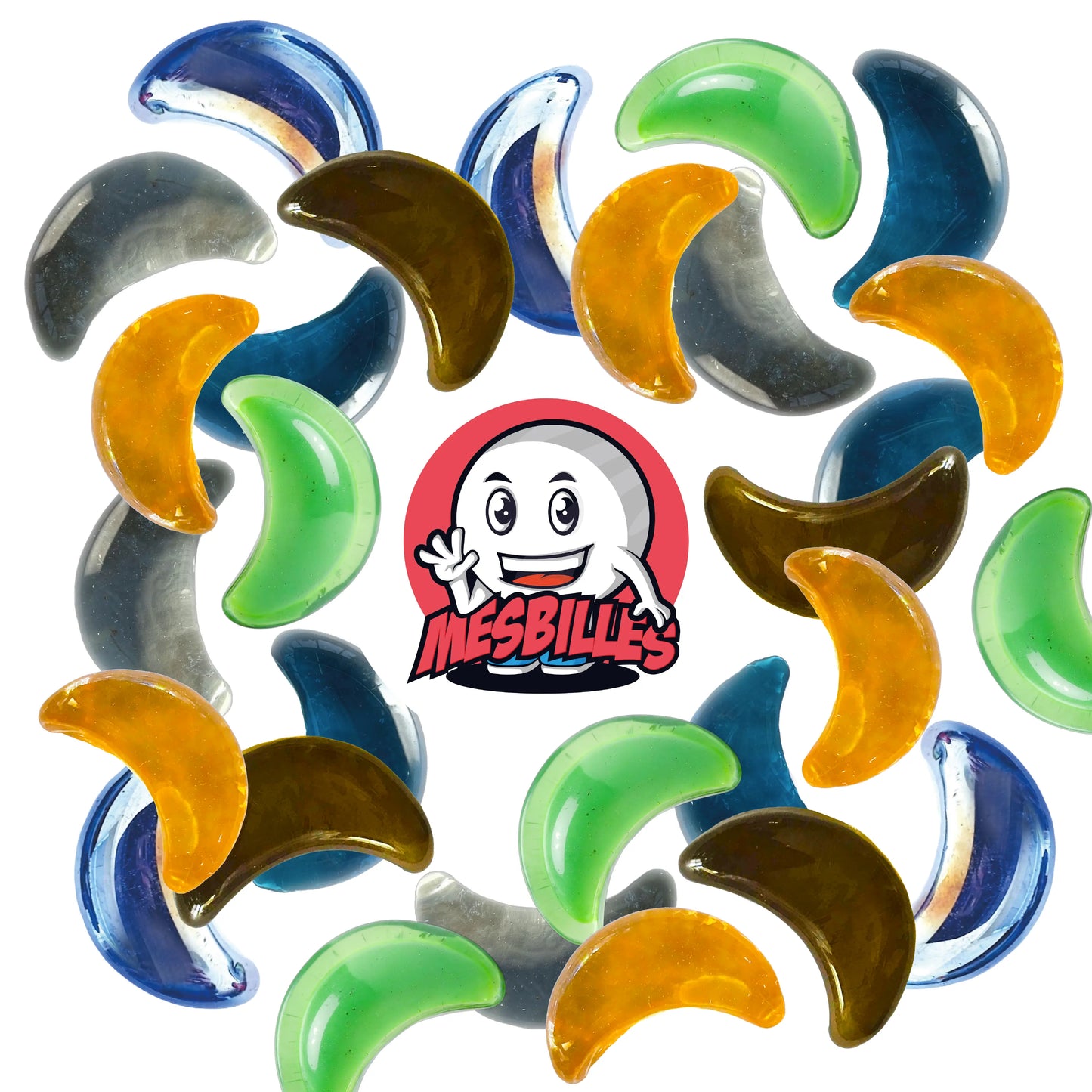 La taille de des billes Lune couleurs sont de 30 mm environ