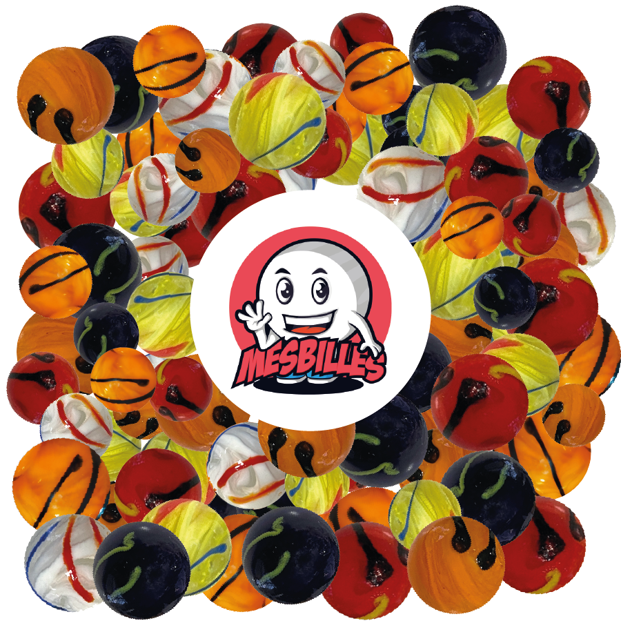 Billes zebra orange et multi-couleur de 25 mm en verre opaque, billes KIMPLAY collector