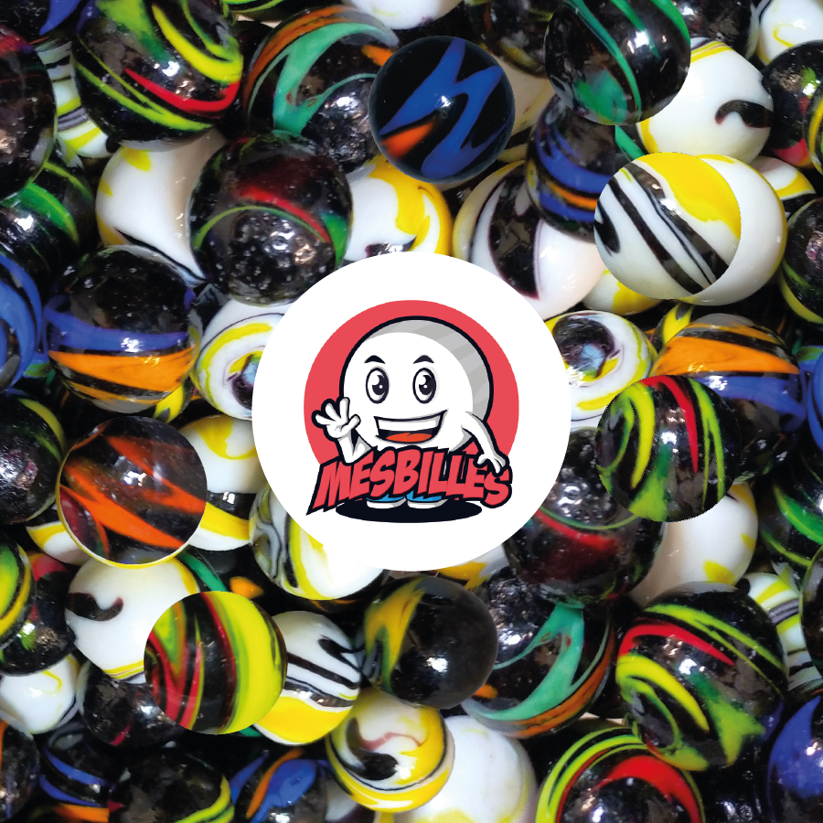 Grande Bille Collector Kim'Play Diabolic, en verre Opaque Noir de 25 mm, Zébrée de Couleurs