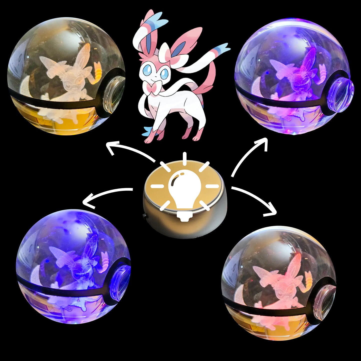 Grande bille transparente avec motif 3D « Nymphali » au centre, effet lumineux : pour collection et amoureux des beaux objets