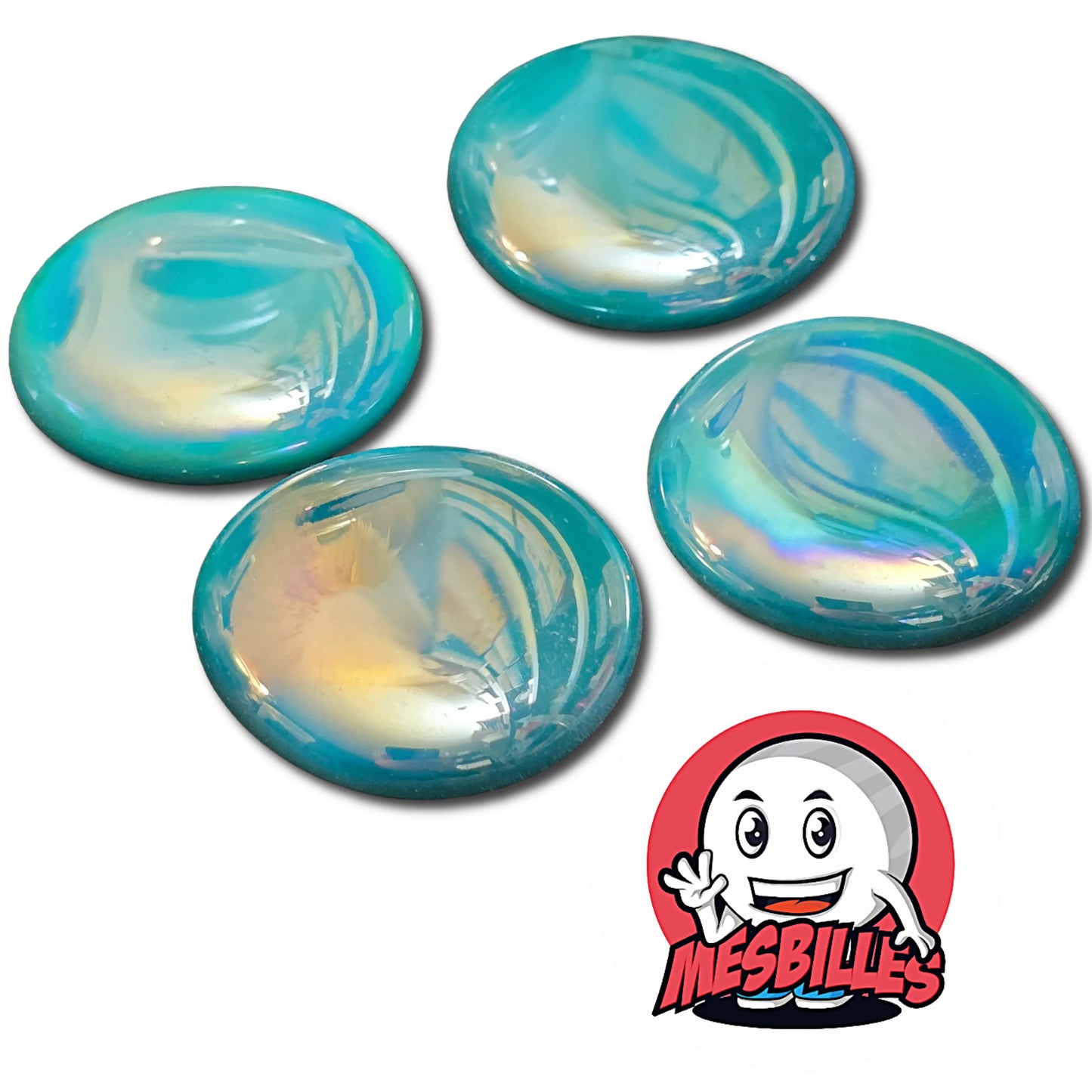 Très Grande Bille Plate en verre Opaque et Brillant de Couleur Bleu-Canard - Pour Jouer, Décorer ou Collectionner, avec MesBilles.