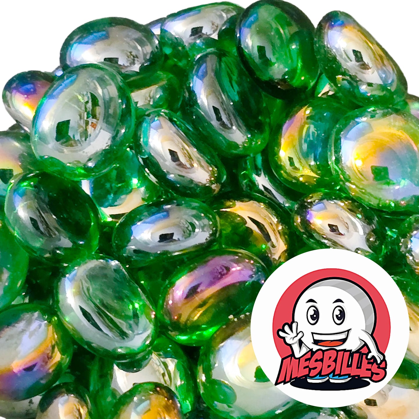 Petit Galet en verre Translucide et Brillant de Couleur Vert, Collection Bille Irisée : le Graal des Collectionneurs.