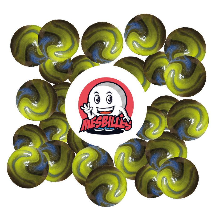 Sur le site de MesBilles, les Billes sont disponibles depuis le diamètre de 8 mm jusqu'au diamètre 50 mm et plus pour certaines familles de Billes. Cette Bille Arca Vert est une Bille en Verre de 35 mm