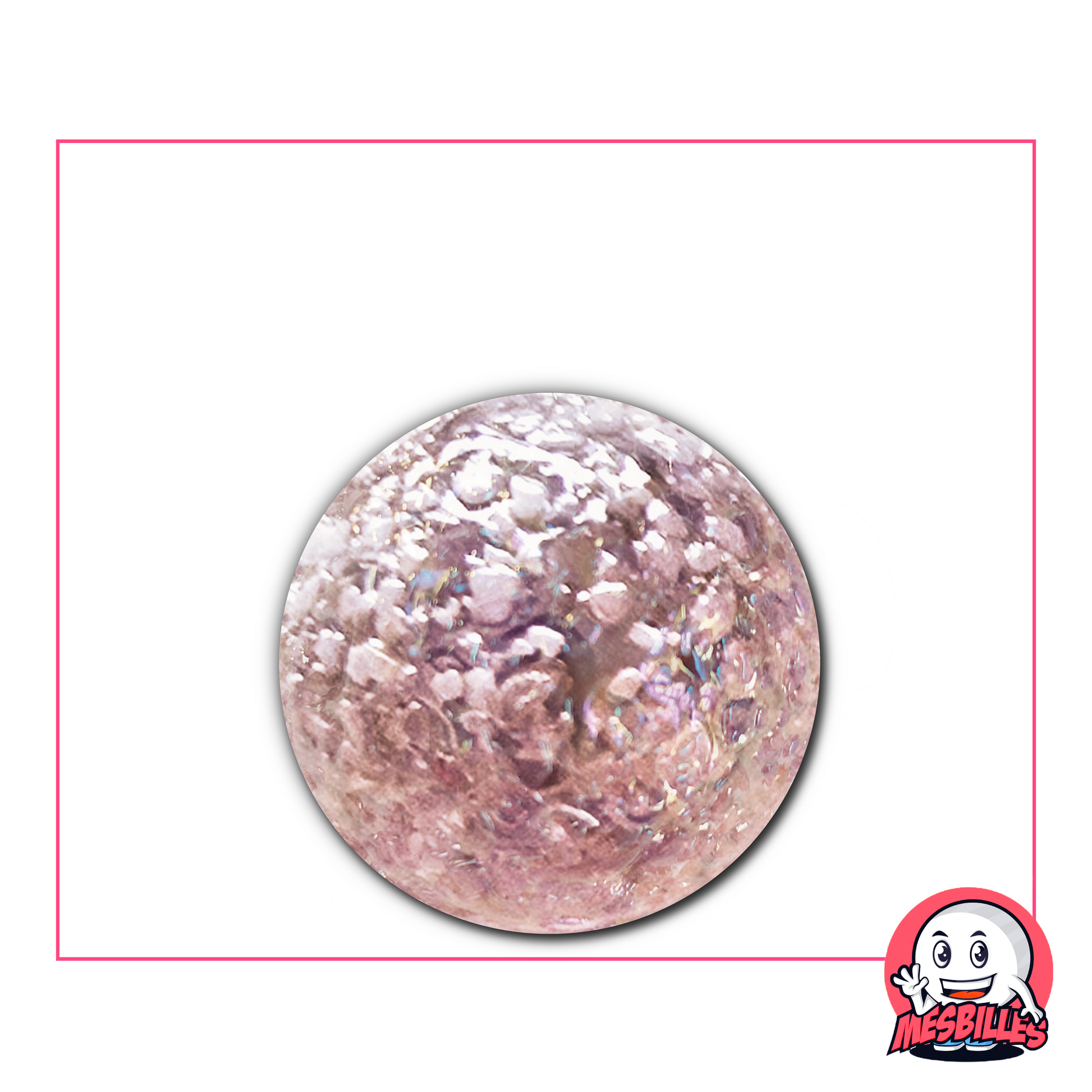Bille rose volet irisé de 25 mm avec surface texturée rappelant une exoplanète balayée par des vents de sable stellaire