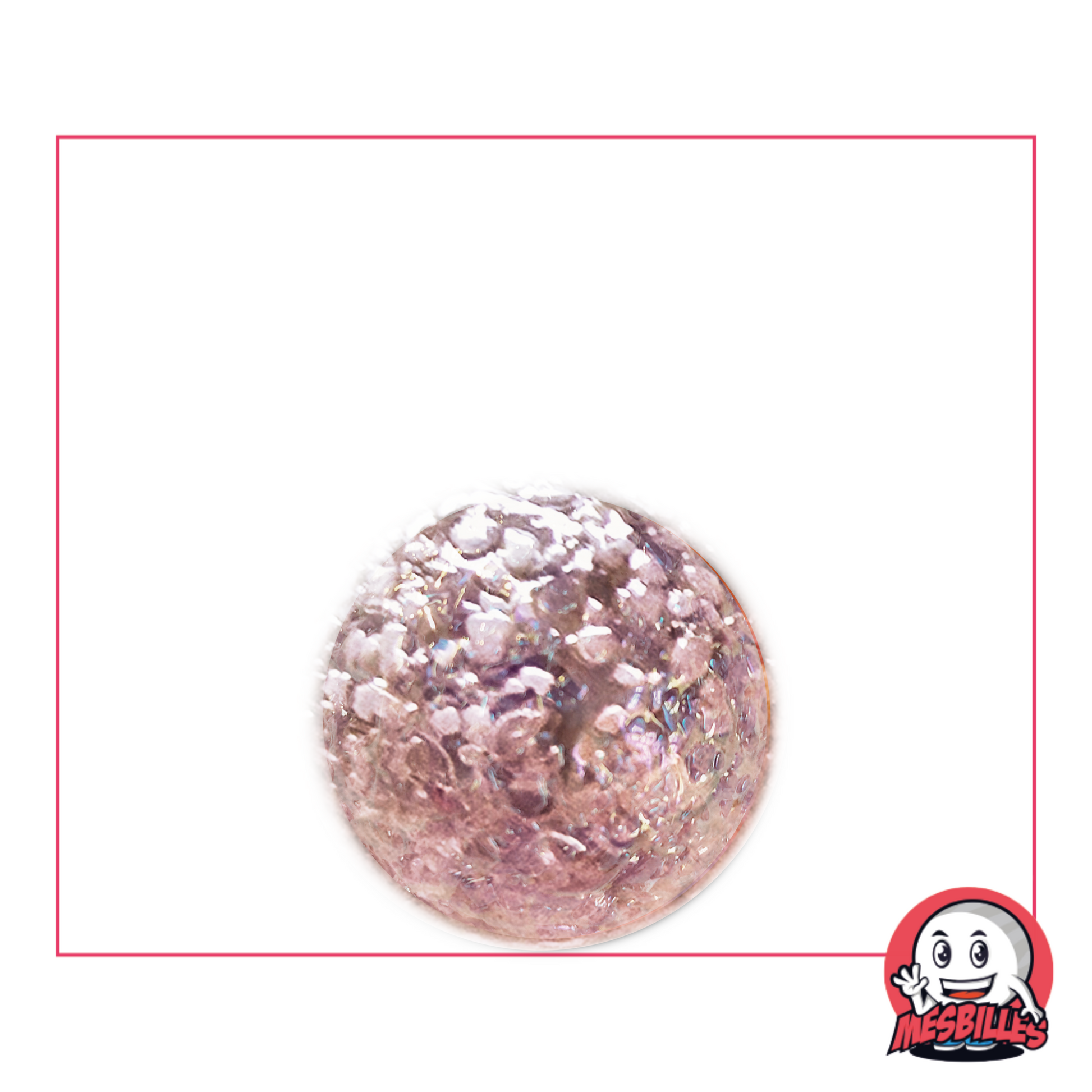 Bille de 16 mm à surface texturée, rose nacré et irisée, évoquant une planète lointaine couverte de poussière de silice