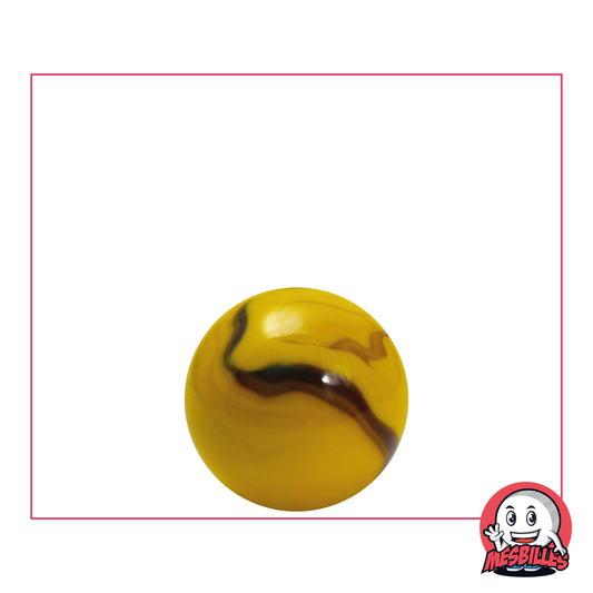 Bille Abeille de 16 mm, bille en verre opaque de couleur jaune avec des vagues marron sur sa surface
