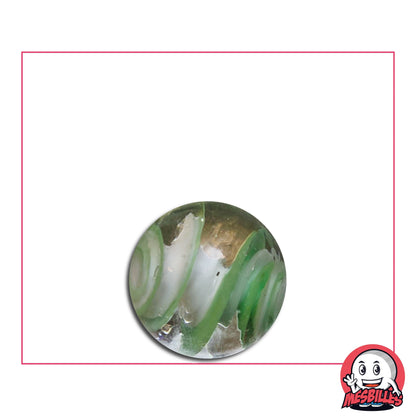 Bille Art Bonbon Blanc Vert 16 mm – bille en verre de Bohème transparente avec spirales vert tendre et blanches, effet bonbon à la menthe MesBilles