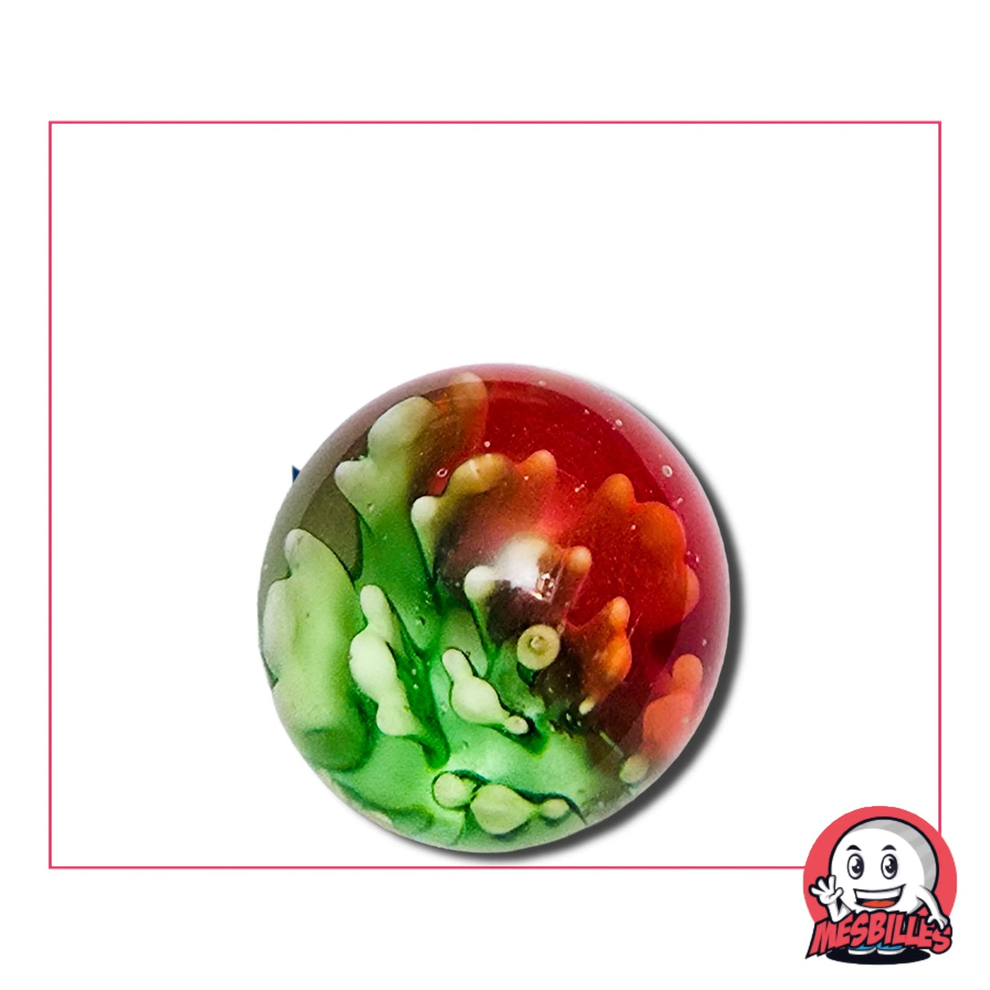 Bille d'Art Pissenlit Orange Vert, bille de 25 mm, faites éclore votre collection de Billes avec la grande Bille d'Art Pissenlit Orange et Vert de 2,5 cm