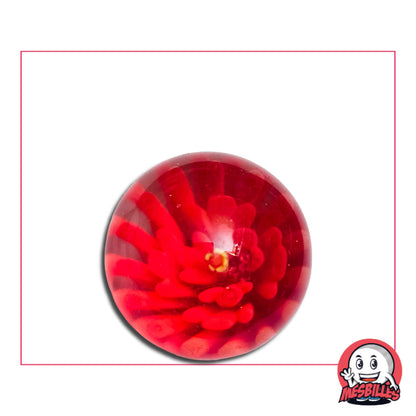 Bille d'Art Pissenlit Rouge, bille de 25 mm, pénétrez l'art à travers le microcosme d'une bille, la Bille d'Art Pissenlit Rouge 25 mm.