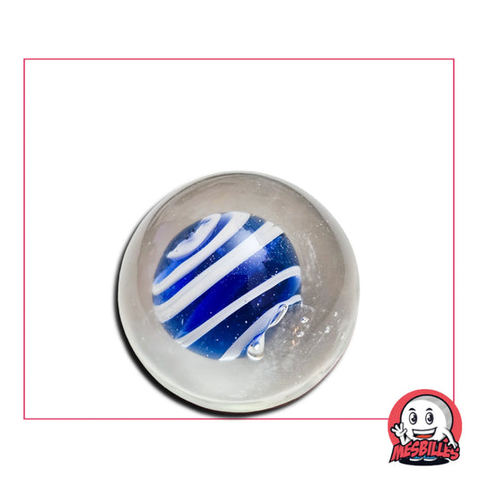 Bille Art Vague Bleu Nuit 25 mm avec spirale bleu profond et lignes blanches dans verre translucide – bille artistique MesBilles