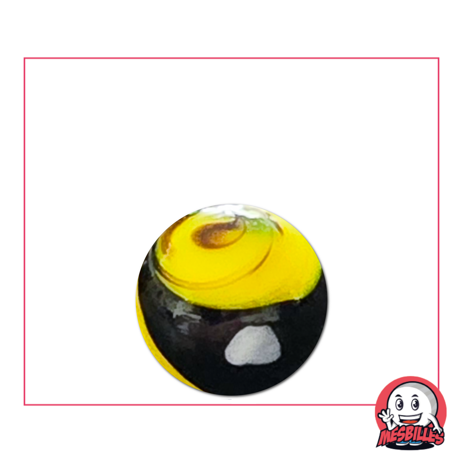 Bille Big Bang jaune et noir 16 mm – contraste saisissant entre lumière et obscurité
