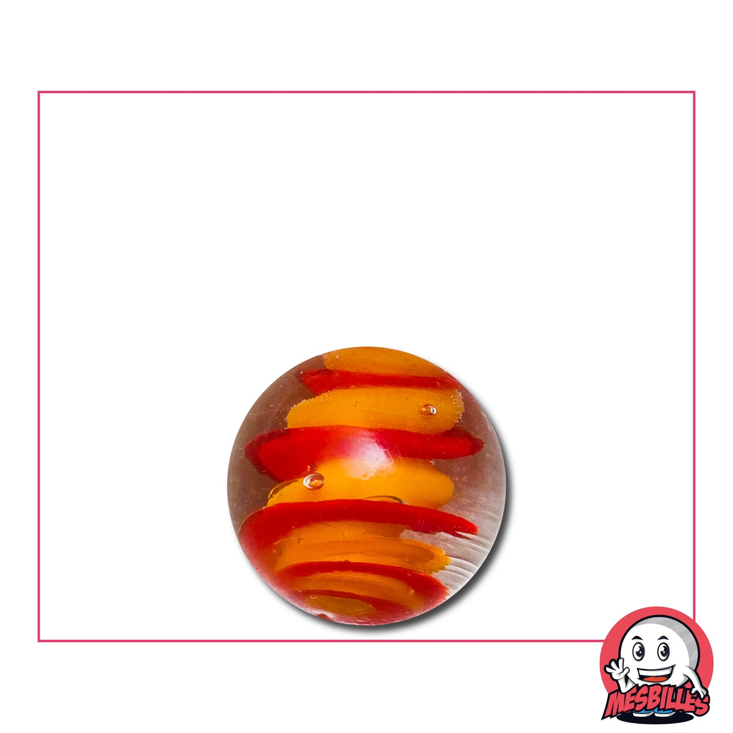 Bille Art Bonbon Rouge Orange 16 mm – bille en verre de Bohème rouge et orange translucide à spirales, effet confiserie artisanale MesBilles