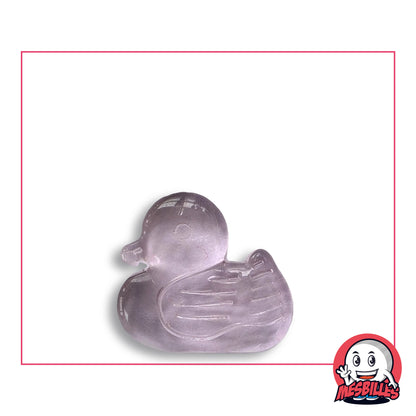 Bille Canard Rose Extra-Plate en verre rose pâle translucide, vue de dessus, 22 mm de long