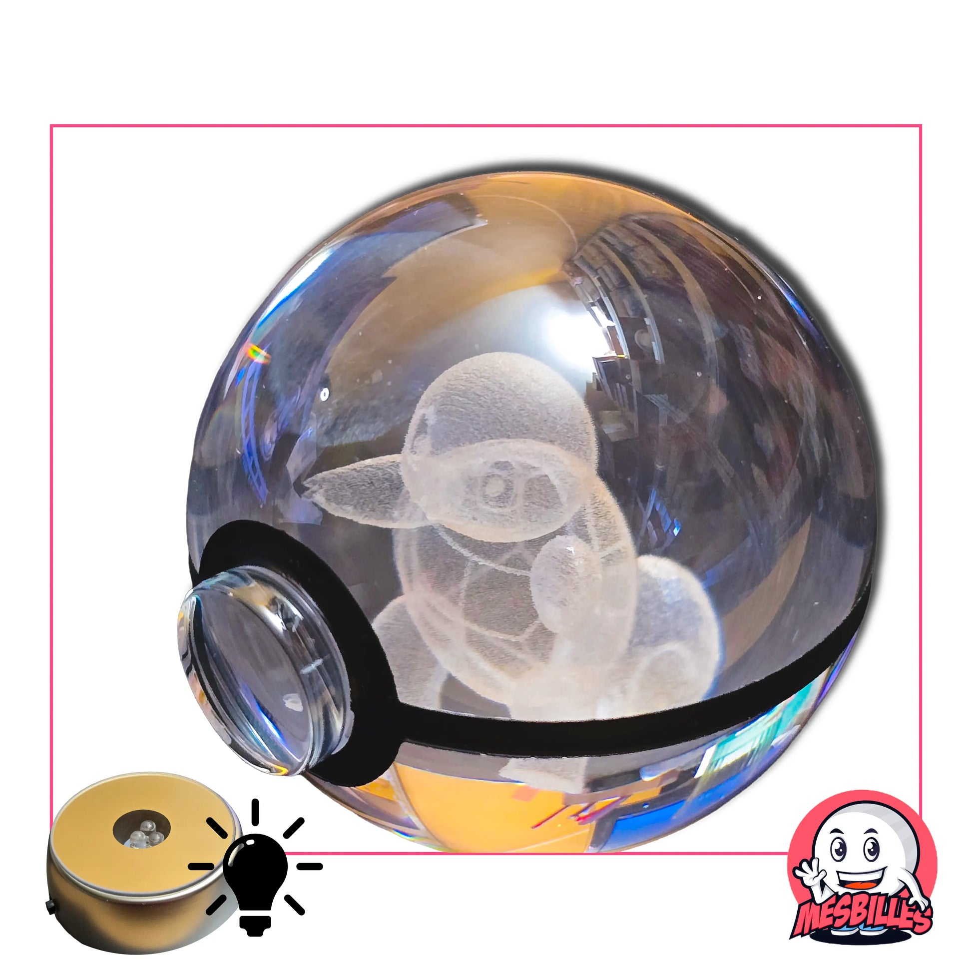 Support lumineux et sa bille Carapuce 50 mm version « Dresseur » : attrapez-la avant qu’elle ne s'échappe ! ⚡