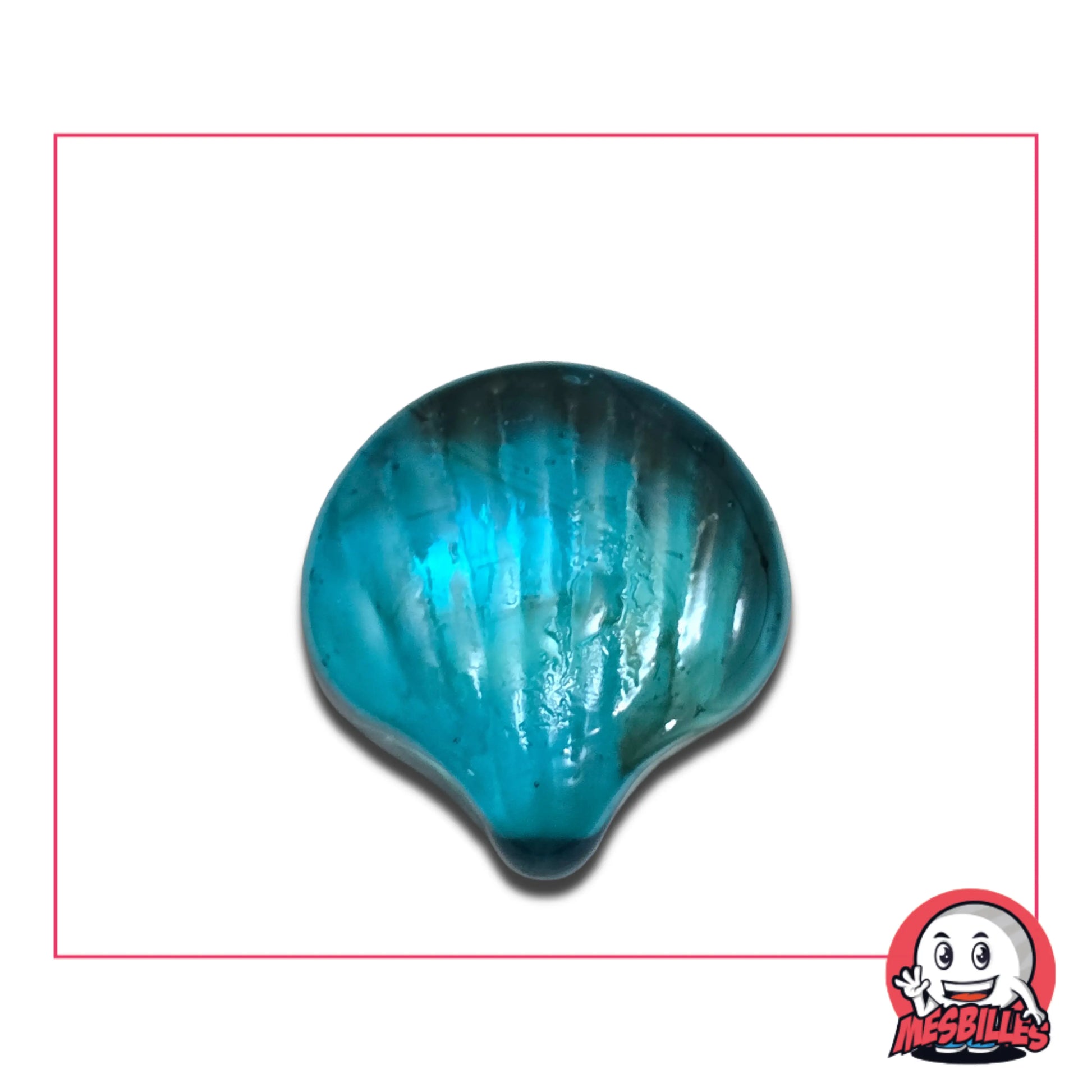 Bille en verre forme coquillage Translucide de Couleur Bleu Canard : la Bille Coquillage.
