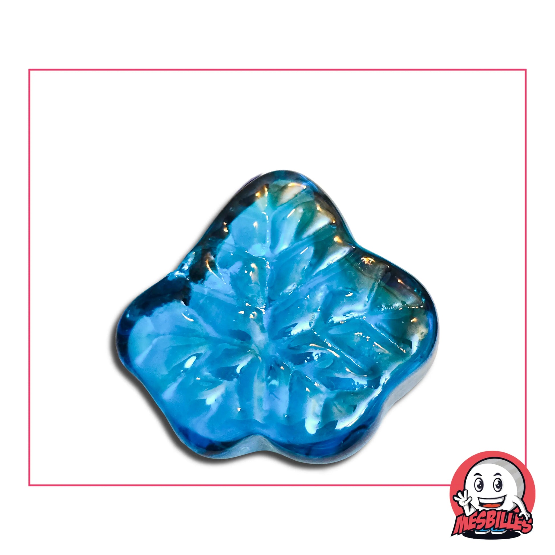 Bille plate Feuille d'érable en verre Brillant de Couleur Bleu : elle est utilisée pour décorer, jouer et collectionner.
