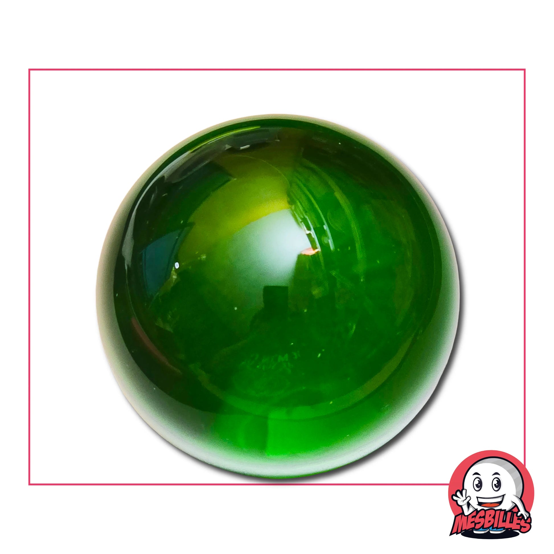 Bille Loupe Verre de Bohème Vert 50 mm – grande bille décorative translucide verte en verre d’art, sphère de collection MesBilles