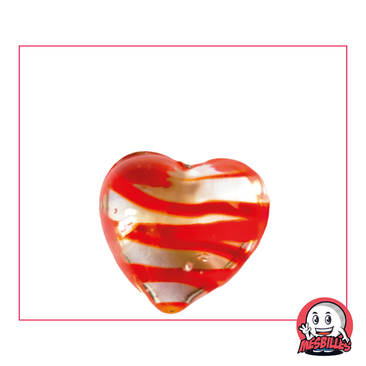 Bille Forme Coeur en verre translucide cristal rayée de rouge, bille plate 25 mm, MesBilles