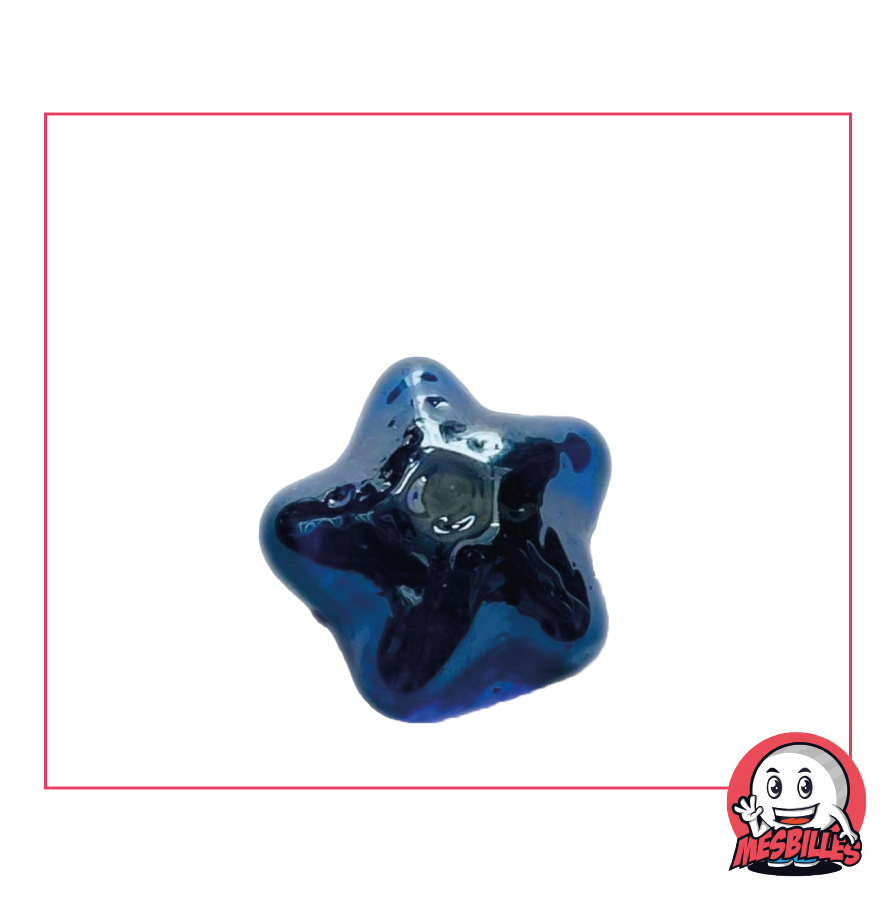 Bille Etoile Marine en verre translucide bleu-nuit de forme plate, taille 35 mm - MesBilles