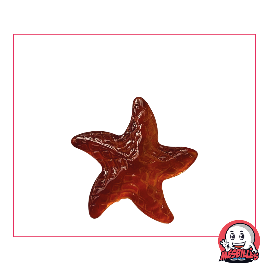 Bille Étoile de Mer extra-plate en verre translucide de couleur ambre, taille 25 mm - MesBilles