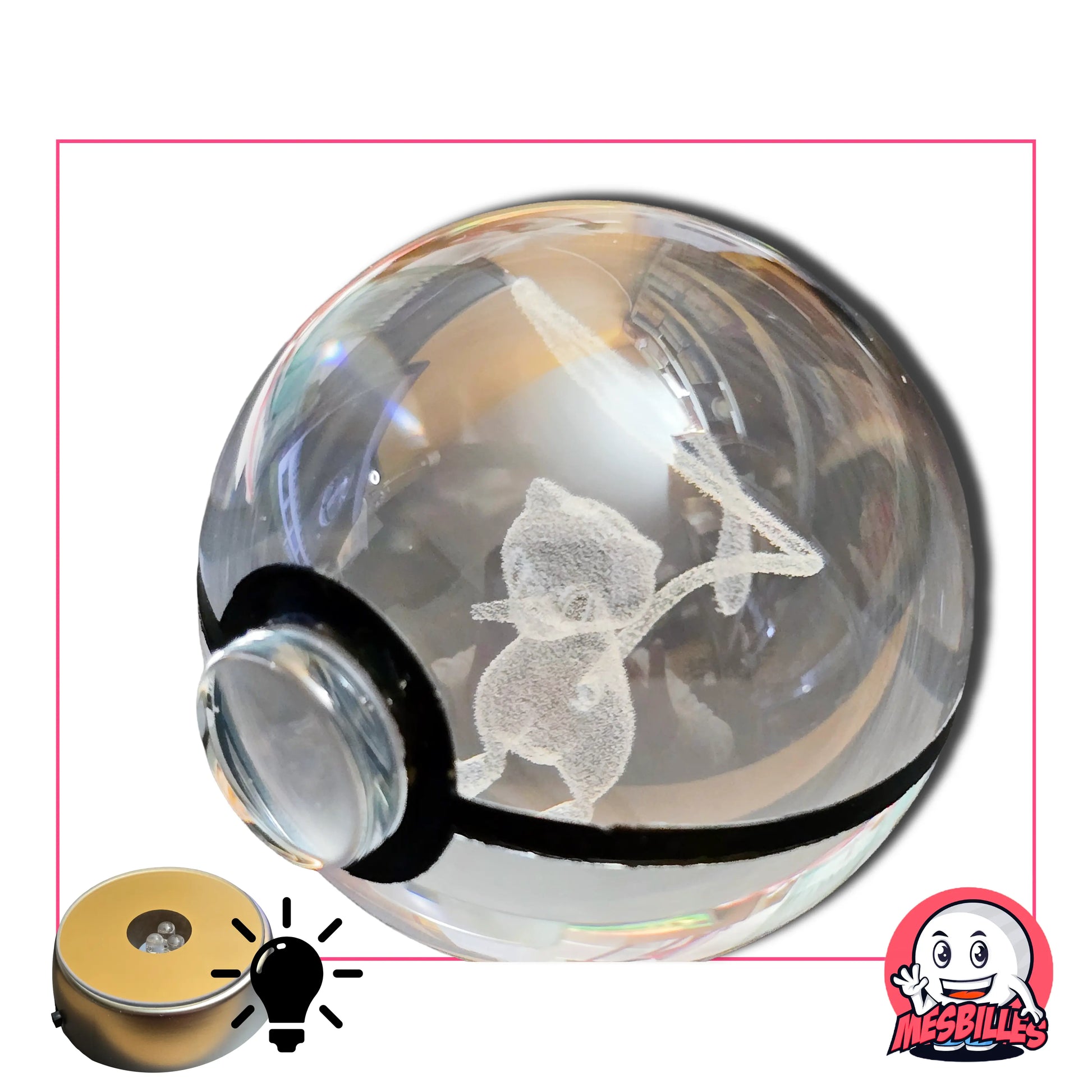 Support lumineux et sa bille Mew 50 mm version « Dresseur » : attrapez-la avant qu’elle ne s'échappe ! ⚡