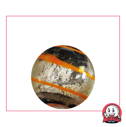 Bille Oeil de Dragon MesBilles, semi-opaque noir et argenté, rayé d'orange, 25mm de diamètre