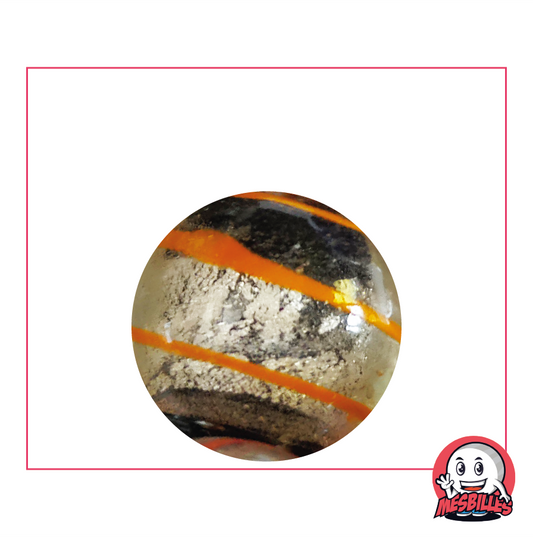 Bille Oeil de Dragon MesBilles, semi-opaque noir et argenté, rayé d'orange, 25mm de diamètre