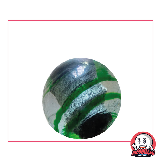 Grande Bille Oeil de Dragon MesBilles, 25mm, semi-opaque noir et argenté avec rayures vertes