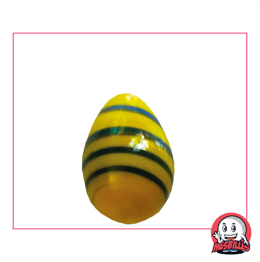 Bille Oeuf MesBilles, opaque bleue rayée de jaune, environ 25mm de hauteur