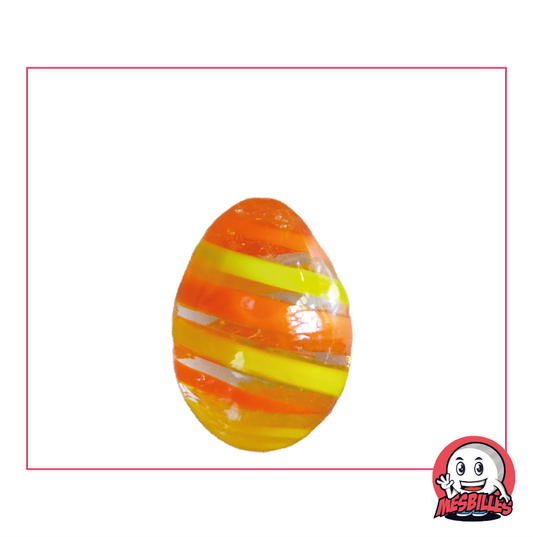 Bille Oeuf MesBilles, forme inhabituelle, verre translucide cristal rayé orange et jaune, 25mm