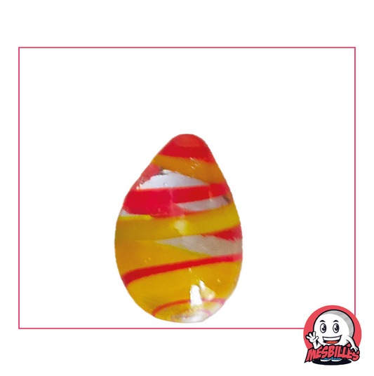 Bille Oeuf MesBilles, ovoïde, translucide cristal rayée rouge et jaune, environ 25mm de hauteur