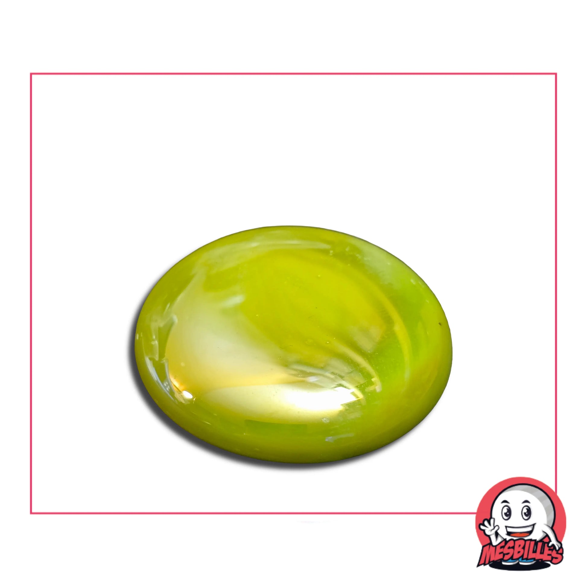 Très Grande Bille Plate en verre Opaque et Brillant de Couleur Vert-Jaune Pour Jouer, Décorer ou Collectionner, avec MesBilles.