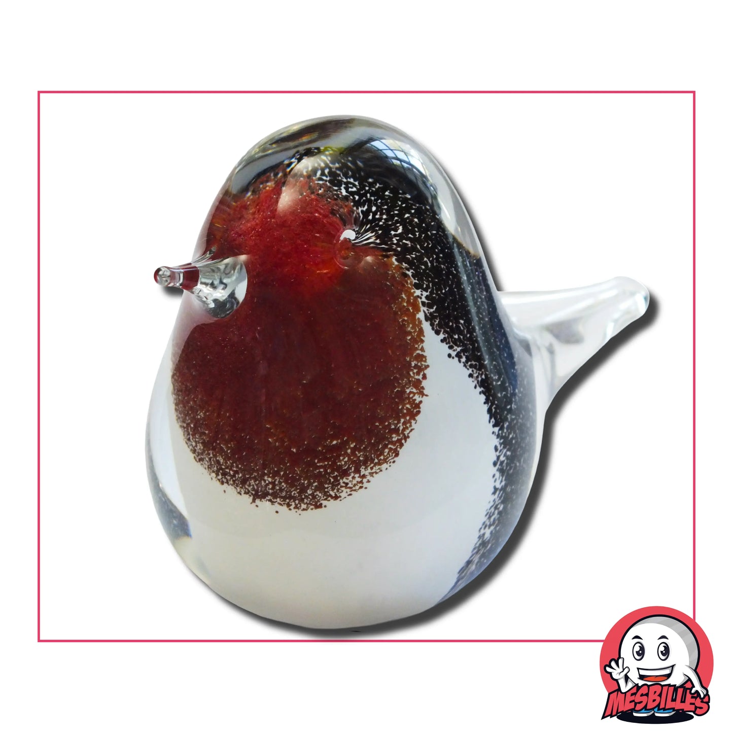 Presse papier décoratif réalisé par un artisan verrier Français : le Rouge Gorge