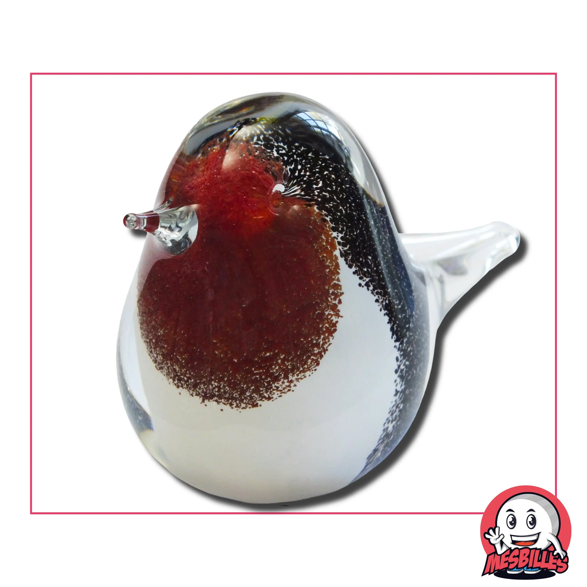 Presse papier décoratif réalisé par un artisan verrier Français : le Rouge Gorge