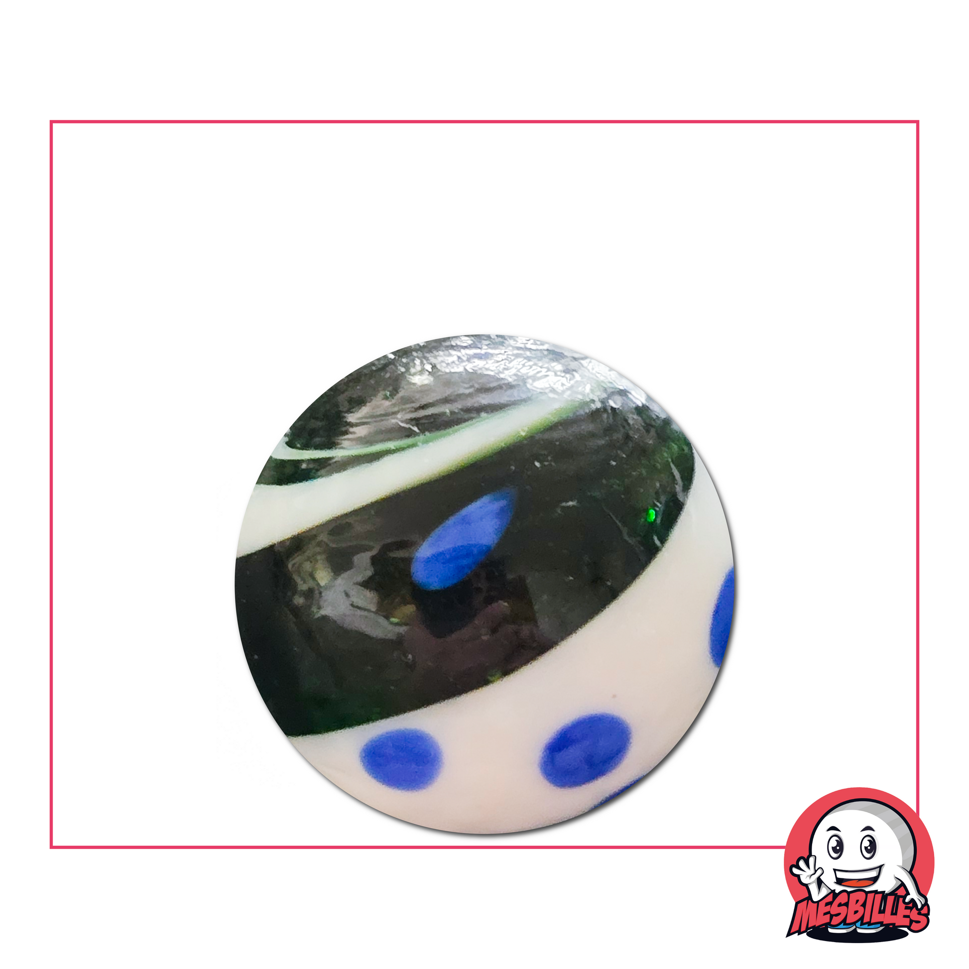 Bille Big-Bang blanc et vert 25 mm – bille décorative bicolore en verre au motif cosmique