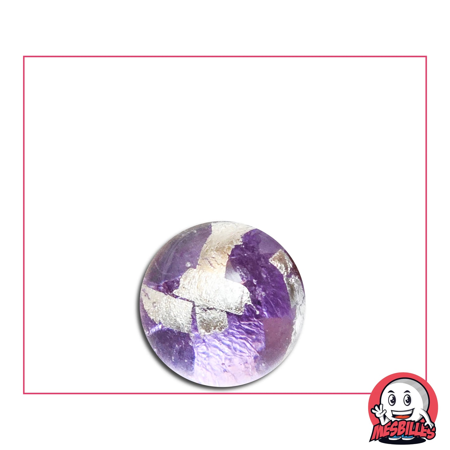 Bille Art en verre 16 mm lavande avec motifs argentés en forme de cage