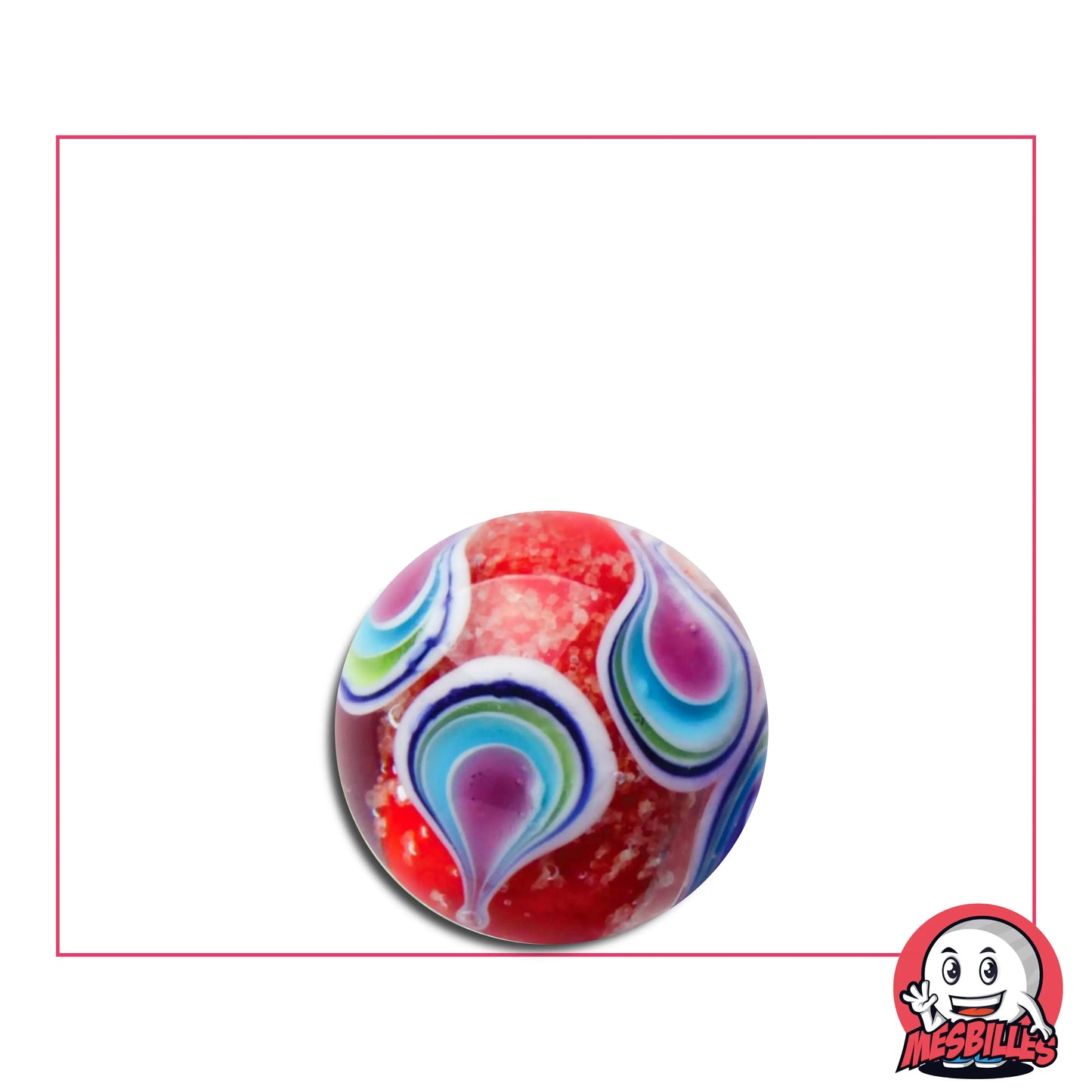 Bille Art Phosphorescente Goutte Rouge 16 mm brillante – bille rouge décorée de gouttes multicolores et luminescente, création originale MesBilles