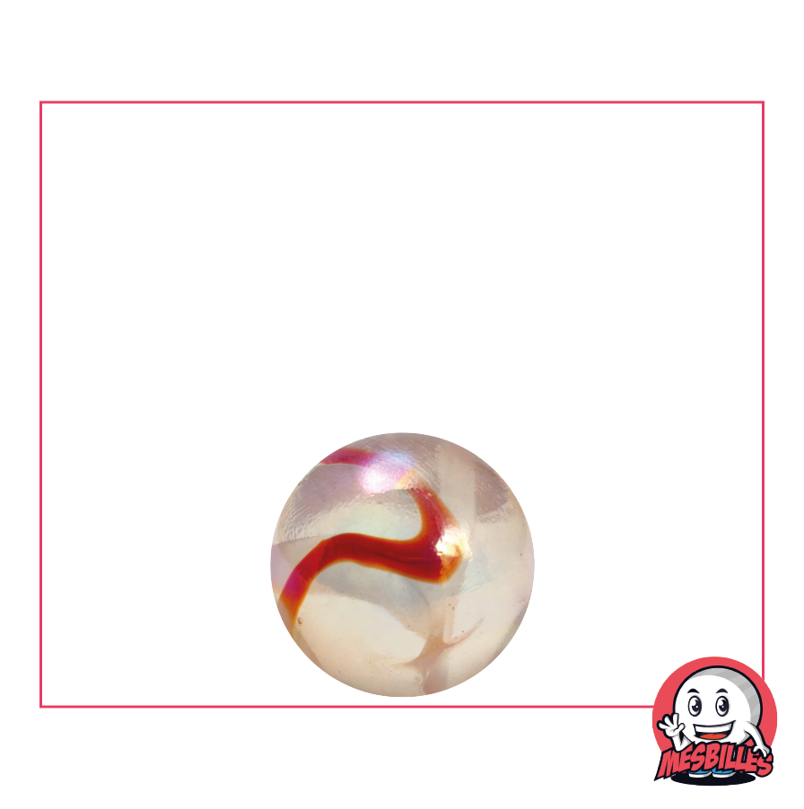 Bille Limonade 14 mm, une bille translucide rose orangé traversée d'ambre orange - MesBilles