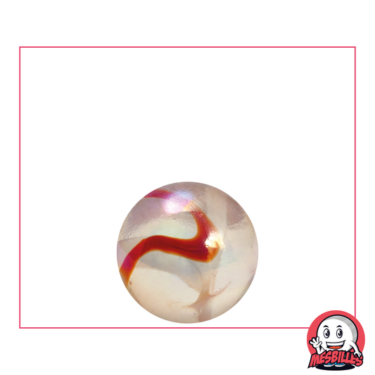 Bille Limonade 16 mm, une bille translucide rose orangé traversée d'ambre orange - MesBilles