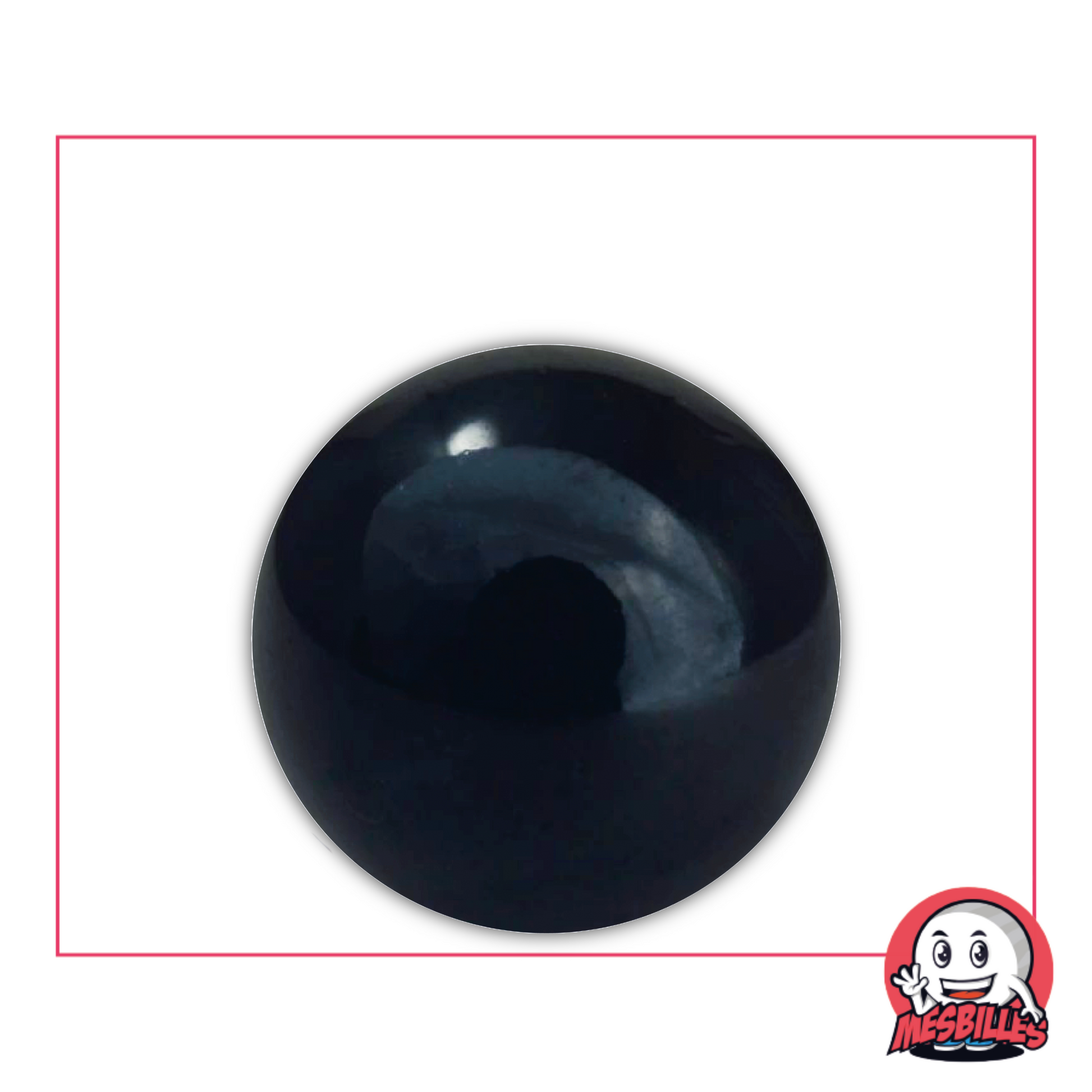 Photo d’une bille ronde noire 30 mm, brillante et en verre de Bohême, vendue à l’unité sur MesBilles.

