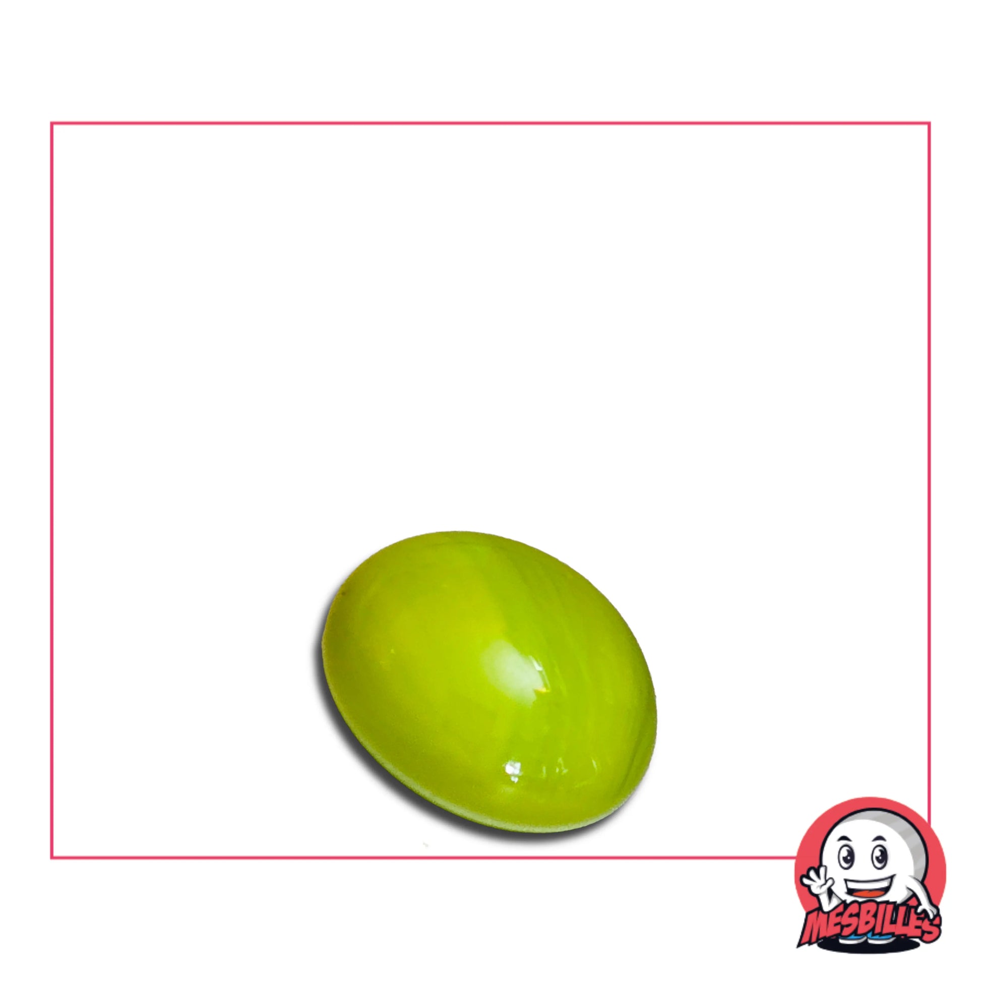 Dans la Grande Famille des Billes Perle, il y a la Bille Plate en verre Opaque de Couleur Vert-Jaune.