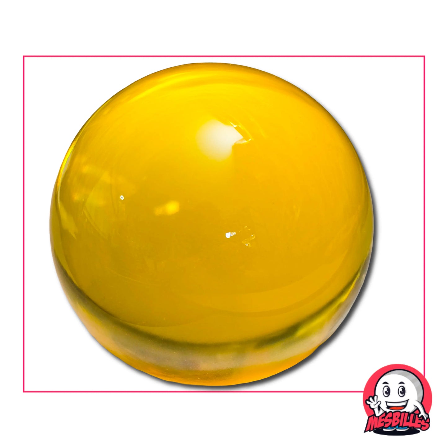 Presse-Papiers Loupe Jaune 60 mm – grande bille en verre de Bohème à fond plat, couleur jaune translucide, objet décoratif lumineux MesBilles