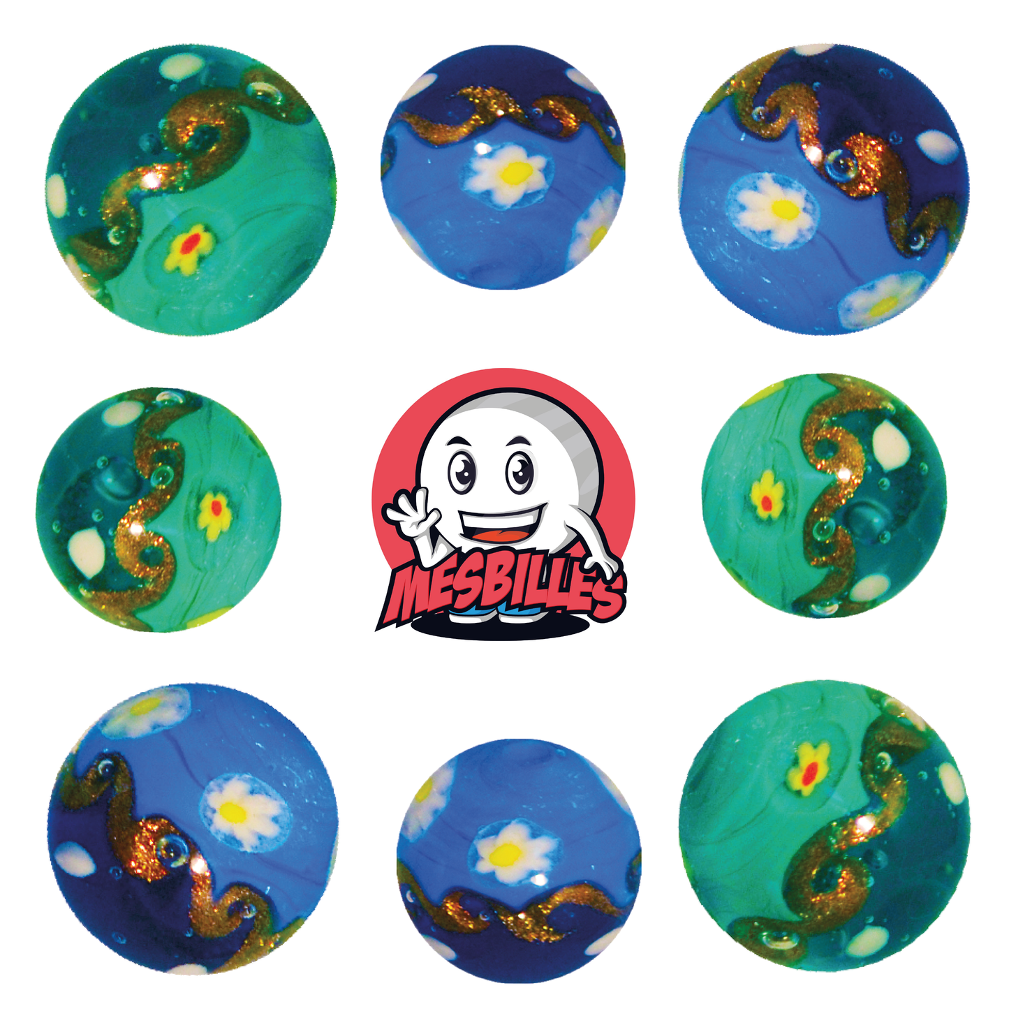 1 Bille Art Hokusai Bleu 22 mm