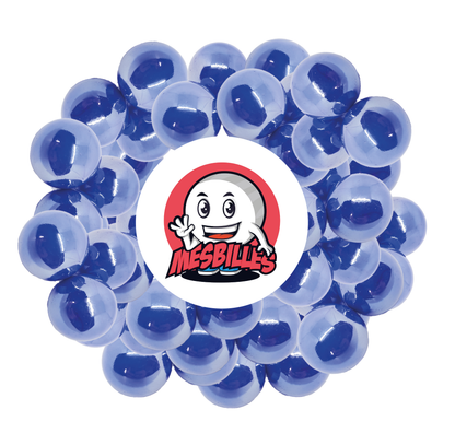 Image de la Mascotte MesBilles entourée de Billes Glossy 14 mm - Verre Opaque et Brillant Bleu Nacré