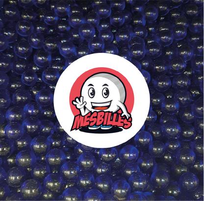 Immagine della mascotte MieiBiglie circondata da biglie Lente 25 mm - Vetro traslucido blu notte